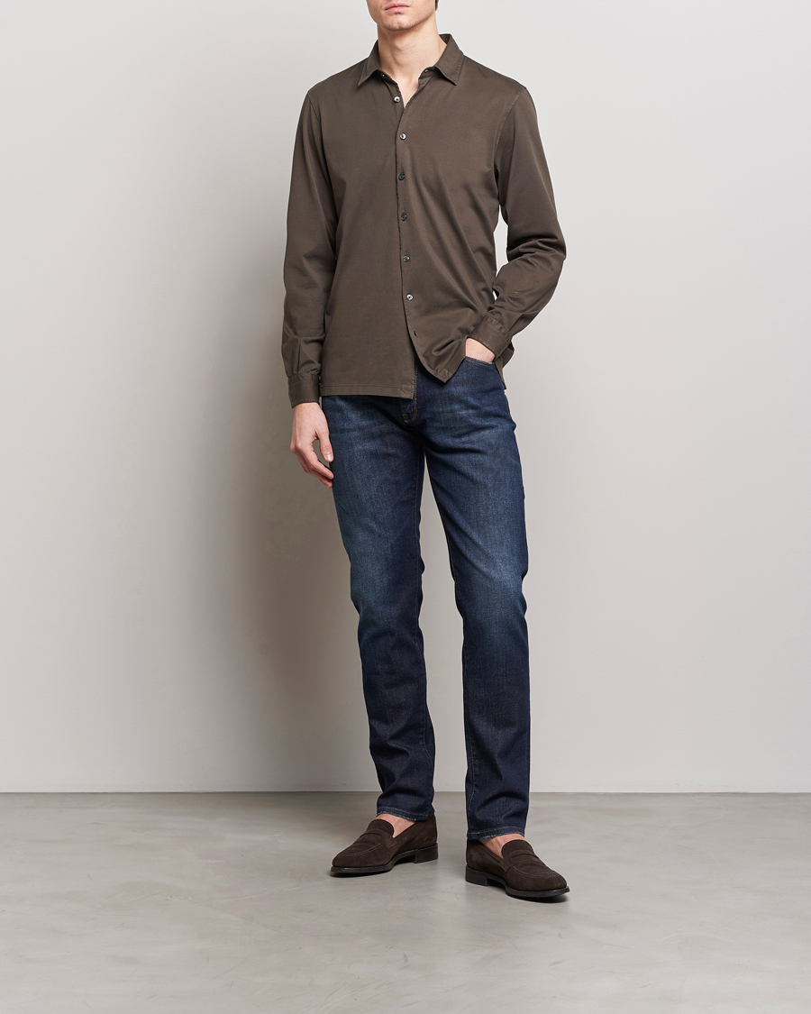 Herren | Hemden | Gran Sasso | Washed Cotton Jersey Shirt Dark Brown