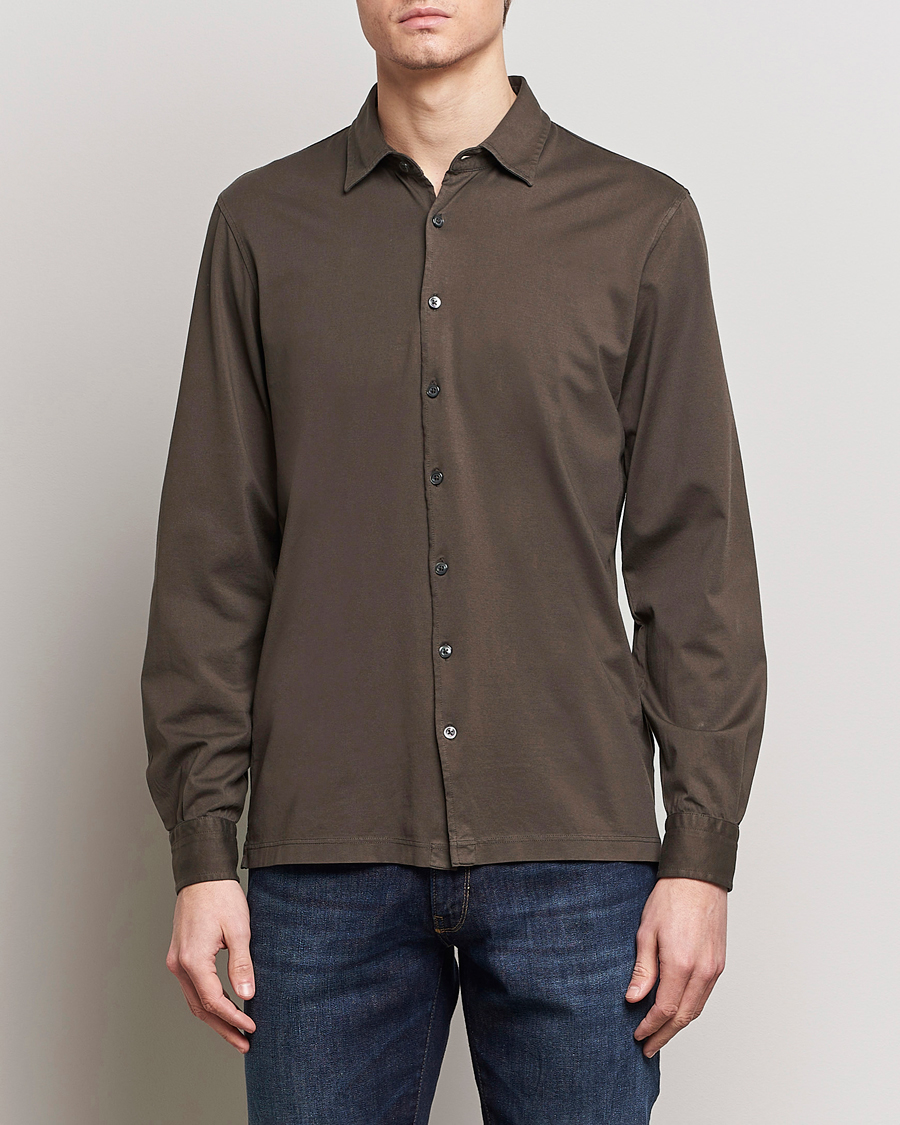 Herren | Polohemden | Gran Sasso | Washed Cotton Jersey Shirt Dark Brown