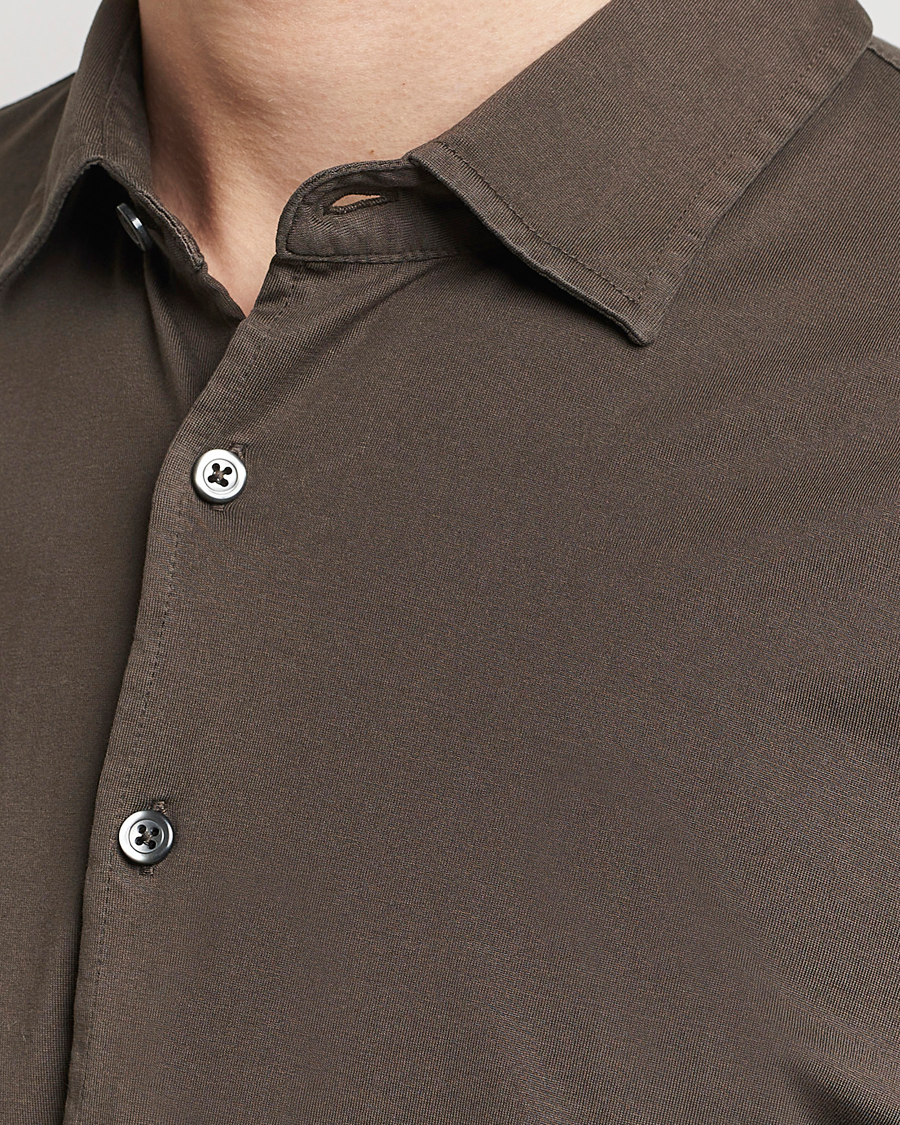 Herren | Hemden | Gran Sasso | Washed Cotton Jersey Shirt Dark Brown