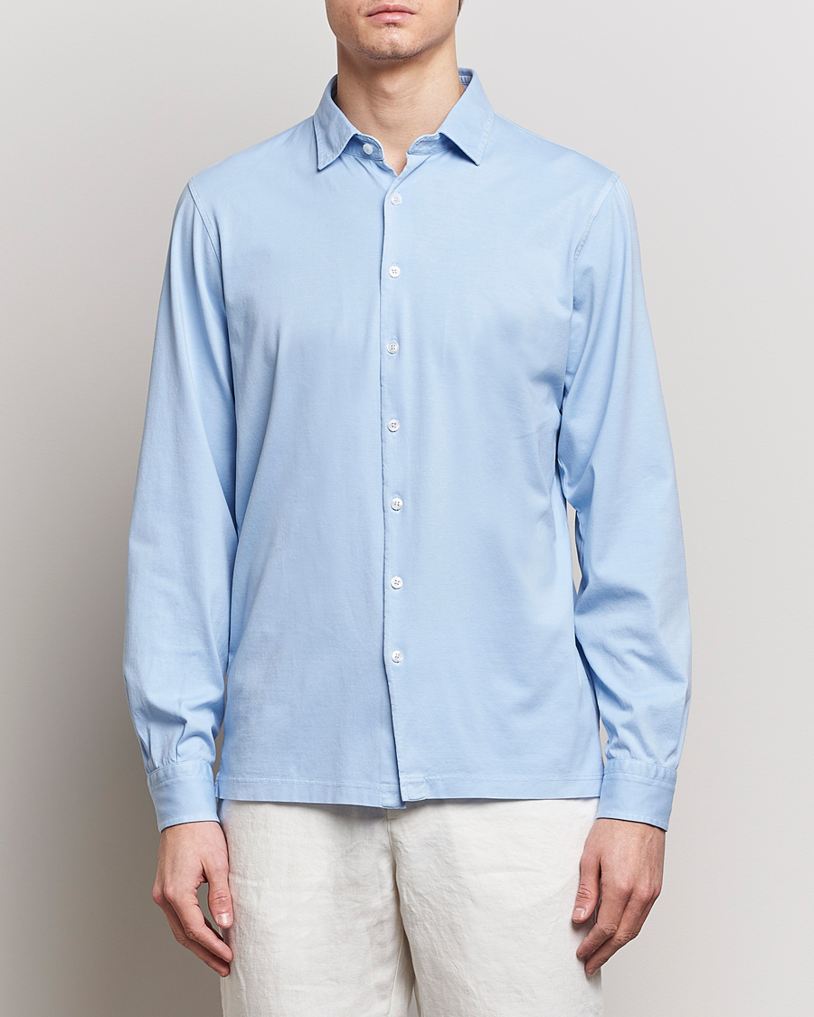 Herren | Polohemden | Gran Sasso | Washed Cotton Jersey Shirt Light Blue