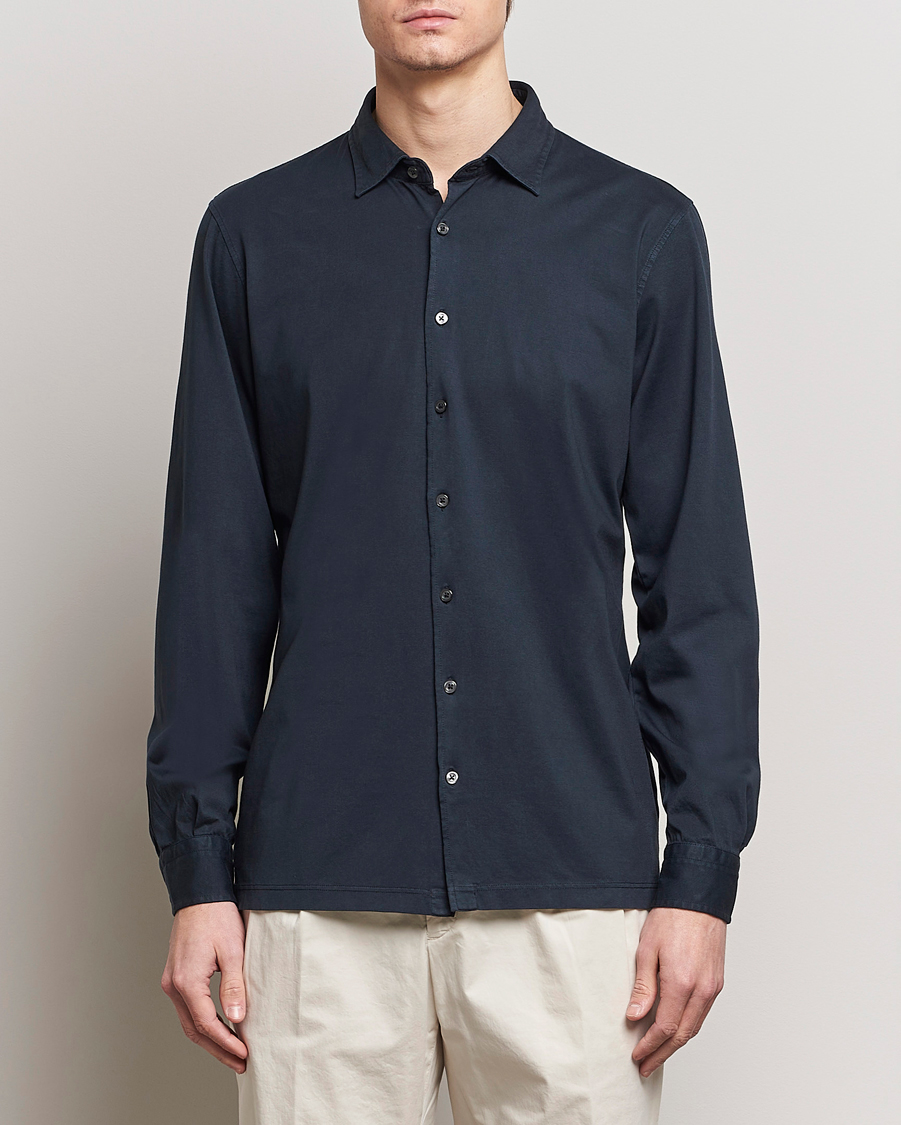 Herren | Polohemden | Gran Sasso | Washed Cotton Jersey Shirt Navy