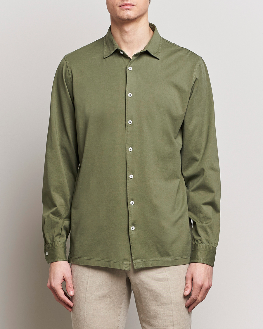 Herren | Polohemden | Gran Sasso | Washed Cotton Jersey Shirt Green