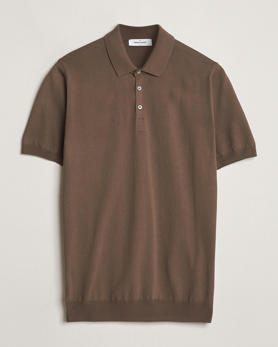 Herren | Poloshirts | Gran Sasso | Cotton Knitted Polo Dark Brown