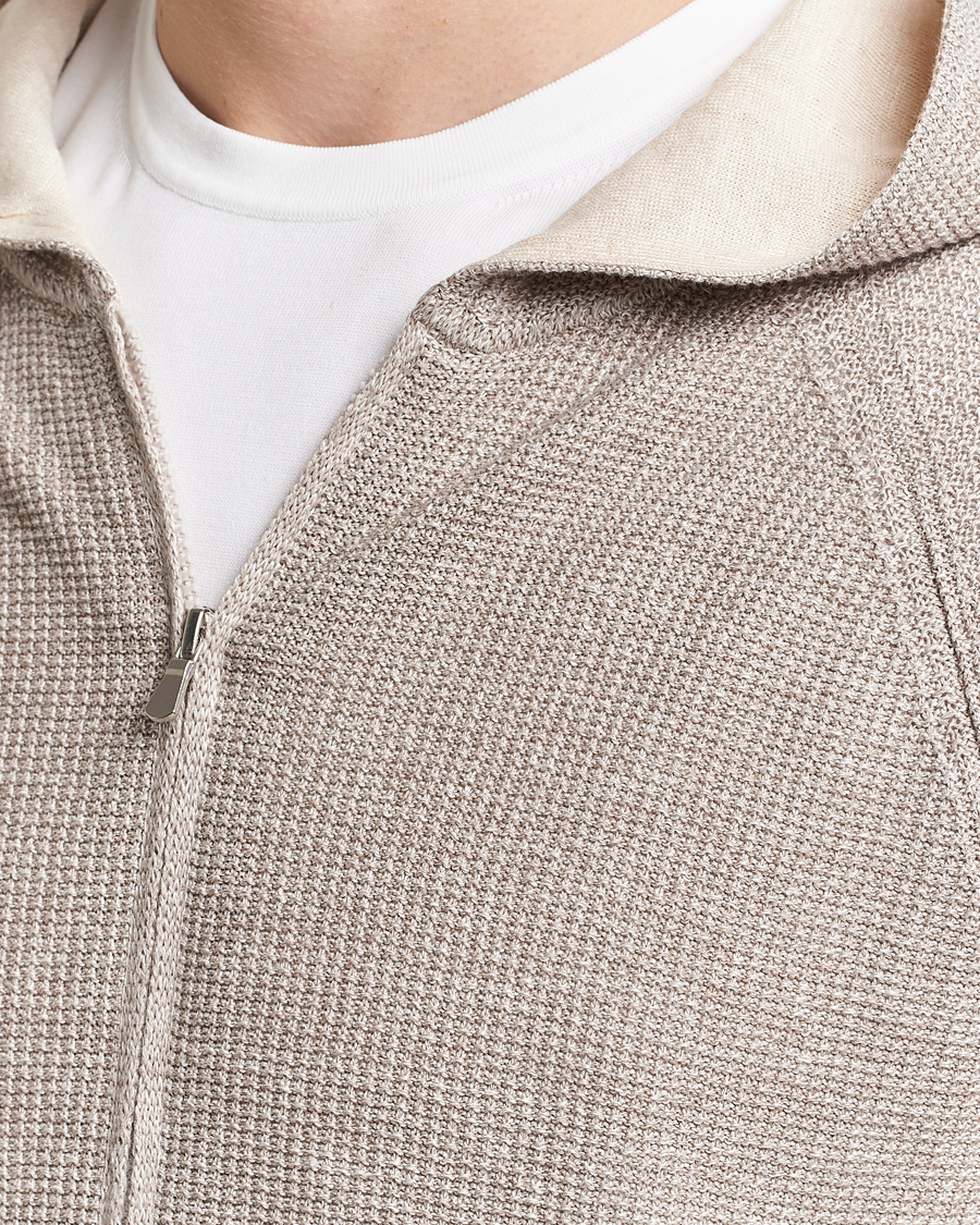 Herren | Pullover | Gran Sasso | Linen/Cotton Knitted Hooded Full Zip Beige Melange