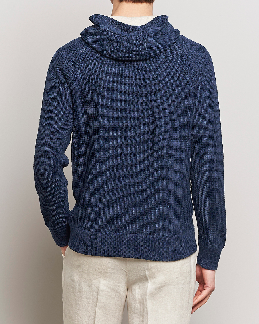 Herren | Pullover | Gran Sasso | Linen/Cotton Knitted Hooded Full Zip Navy