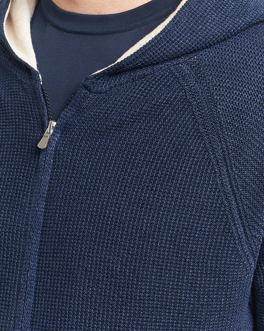 Herren | Pullover | Gran Sasso | Linen/Cotton Knitted Hooded Full Zip Navy
