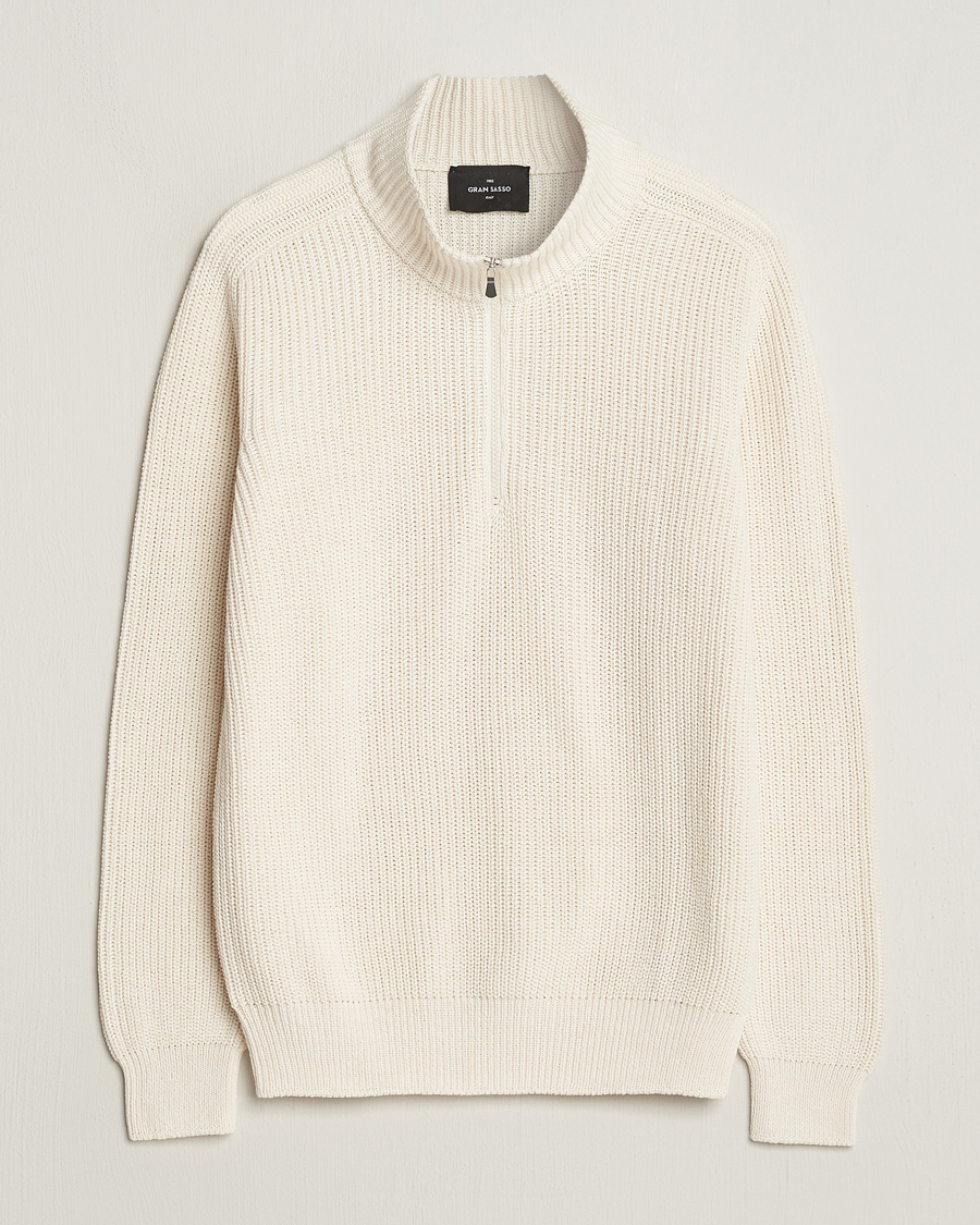 Herren | Pullover | Gran Sasso | Cotton Heavy Knitted Half Zip Cream
