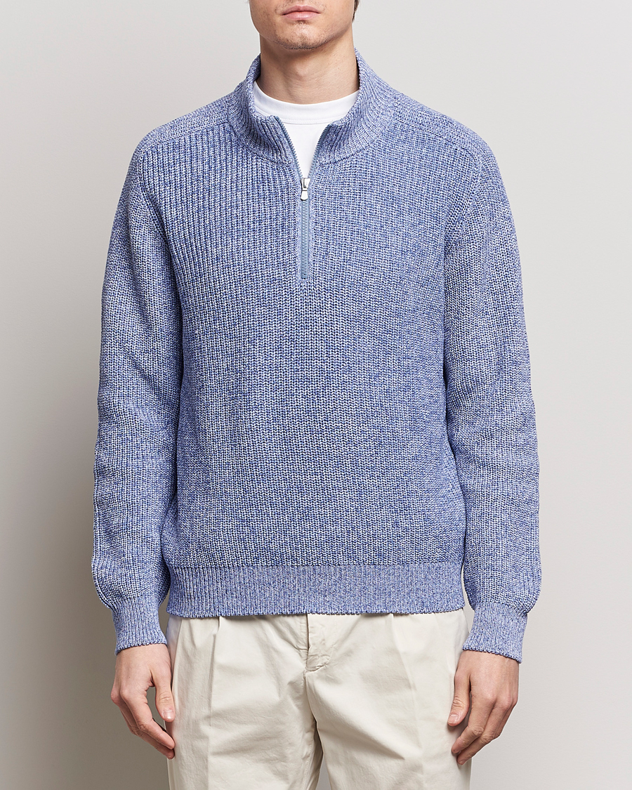 Herren |  | Gran Sasso | Cotton Heavy Knitted Half Zip Blue Melange