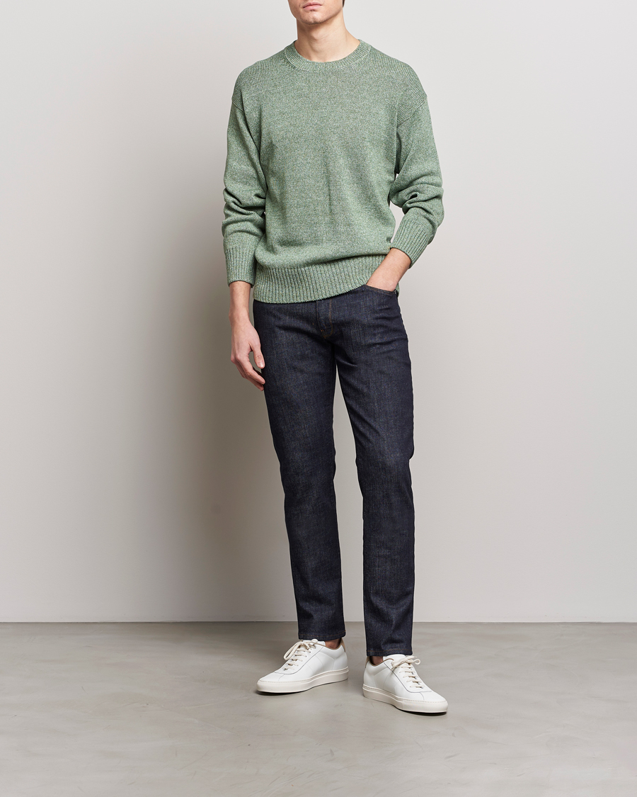 Herren | Pullover | Gran Sasso | Cotton Heavy Knitted Crew Neck Green Melange