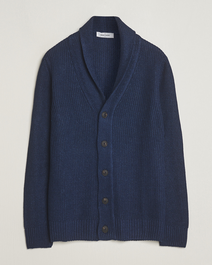 Herren | Pullover | Gran Sasso | Linen/Cotton Shawl Collar Cardigan Navy