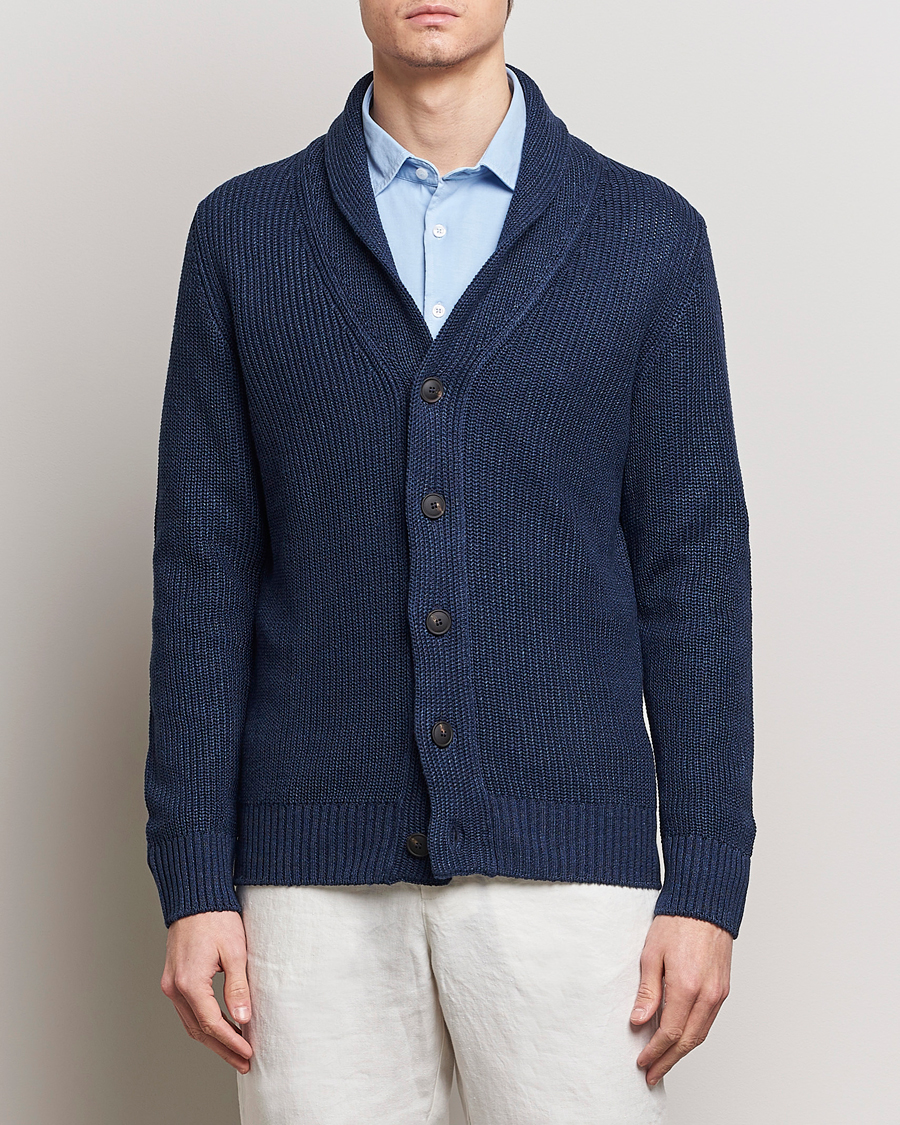 Herren | Pullover | Gran Sasso | Linen/Cotton Shawl Collar Cardigan Navy