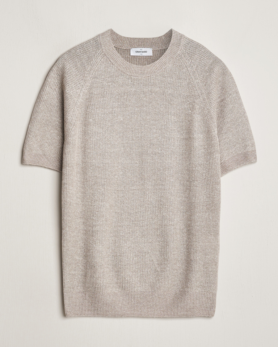 Herren | T-Shirts | Gran Sasso | Cotton Heavy Knitted Crew Neck T-Shirt Beige Melange