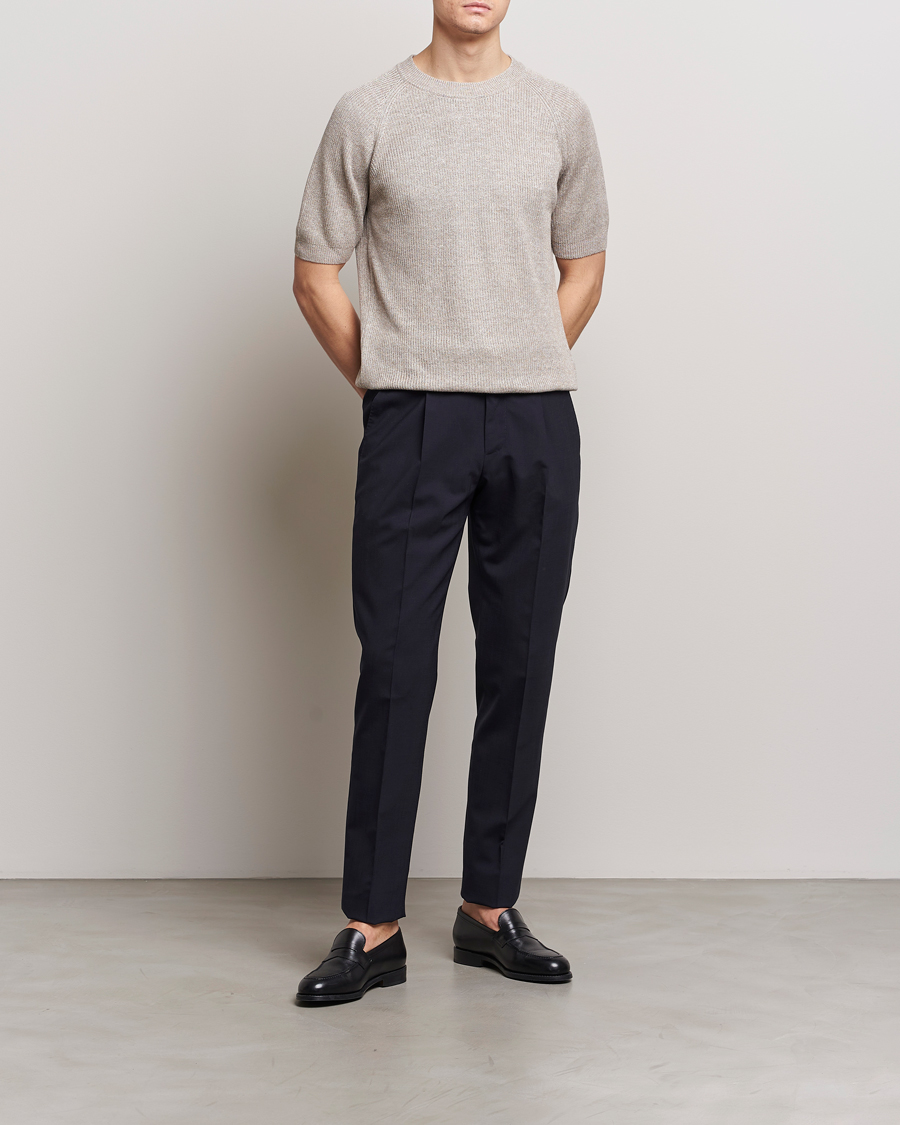 Herren | T-Shirts | Gran Sasso | Cotton Heavy Knitted Crew Neck T-Shirt Beige Melange