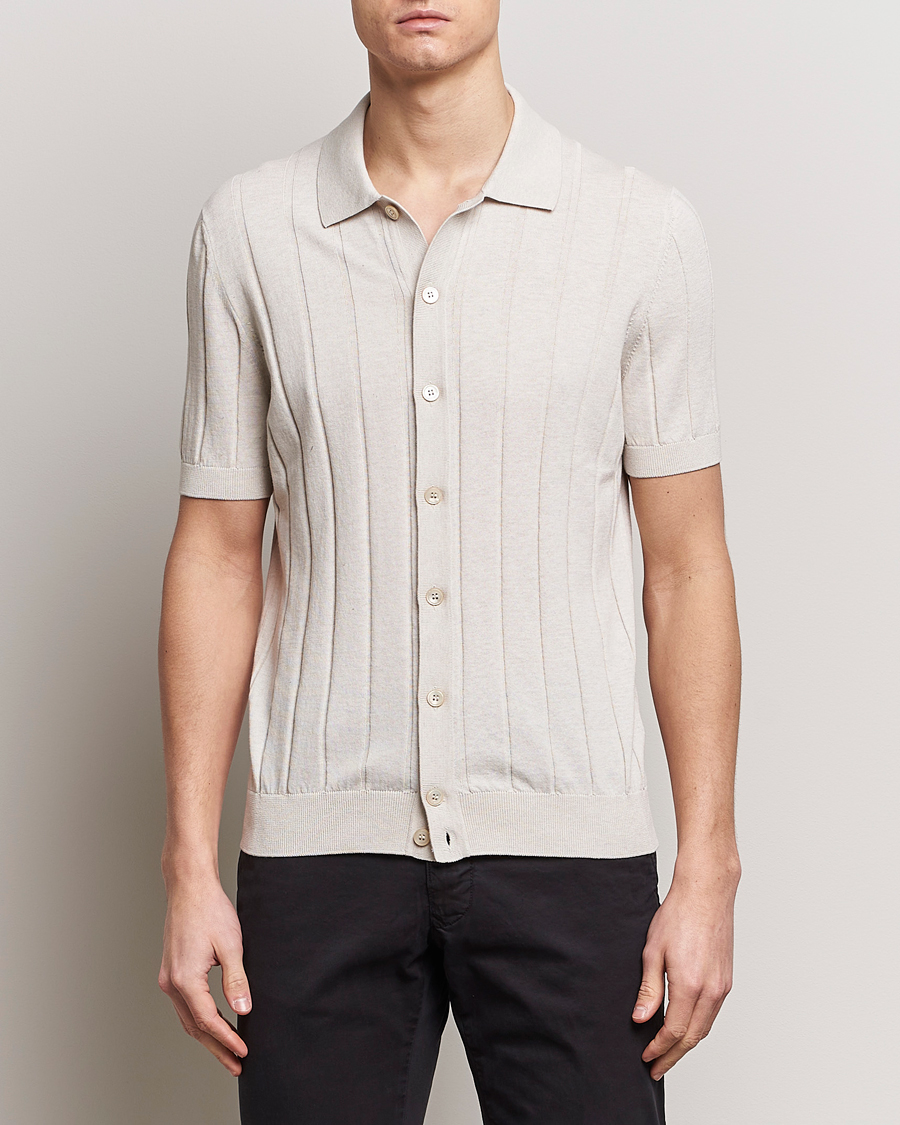 Herren | Hemden | Gran Sasso | Cotton Ribbed Knitted Resort Shirt Light Beige