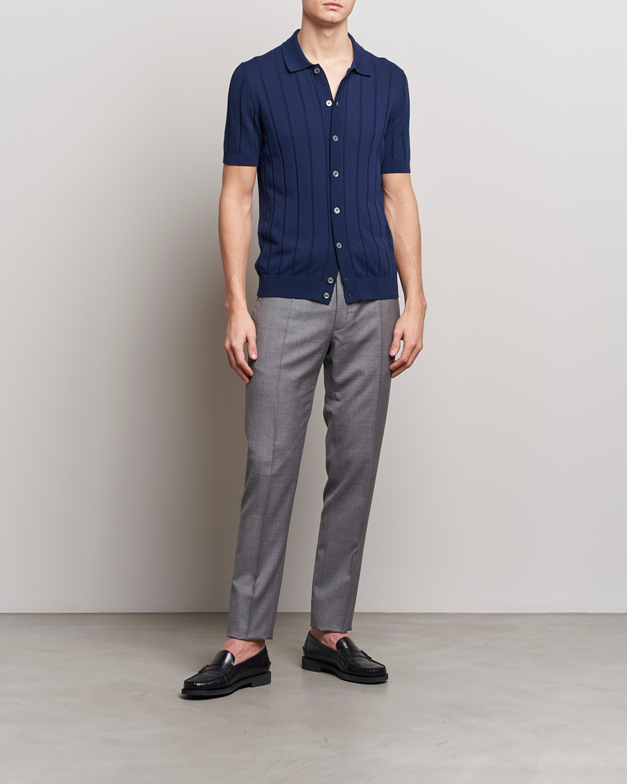 Herren | Hemden | Gran Sasso | Cotton Structured Knitted Short Sleeve Shirt Light Navy
