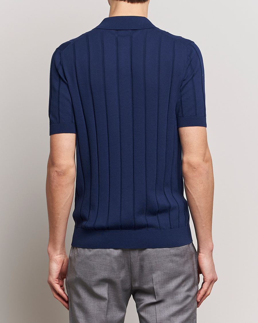 Herren | Hemden | Gran Sasso | Cotton Structured Knitted Short Sleeve Shirt Light Navy