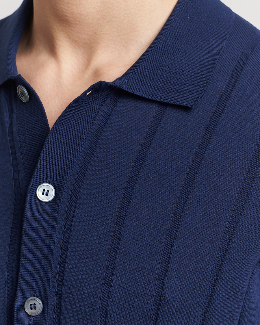 Herren | Hemden | Gran Sasso | Cotton Structured Knitted Short Sleeve Shirt Light Navy