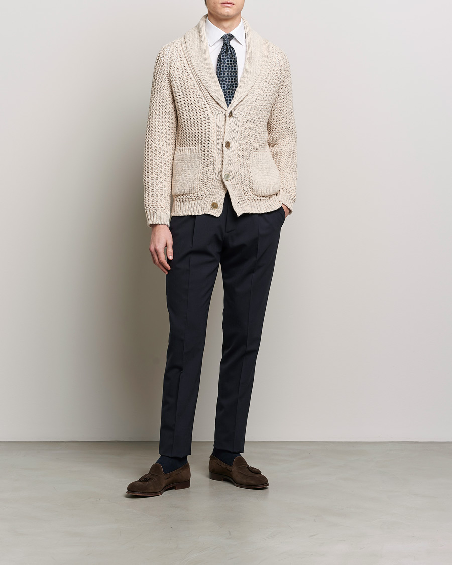 Herren | Pullover | Brioni | Cotton/Wool Shawl Cardigan Light Beige