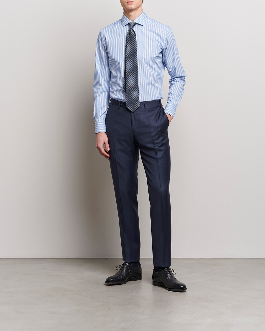 Men | Luxury Brands | Brioni | Slim Fit Dress Shirt Blue Stripe