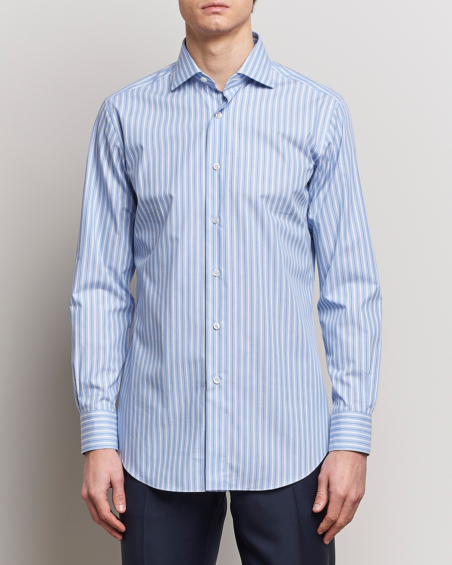 Herren | Brioni | Brioni | Slim Fit Dress Shirt Blue Stripe