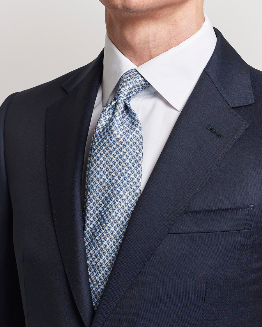 Herren | Business Casual | Brioni | Printed Silk Tie Light Blue