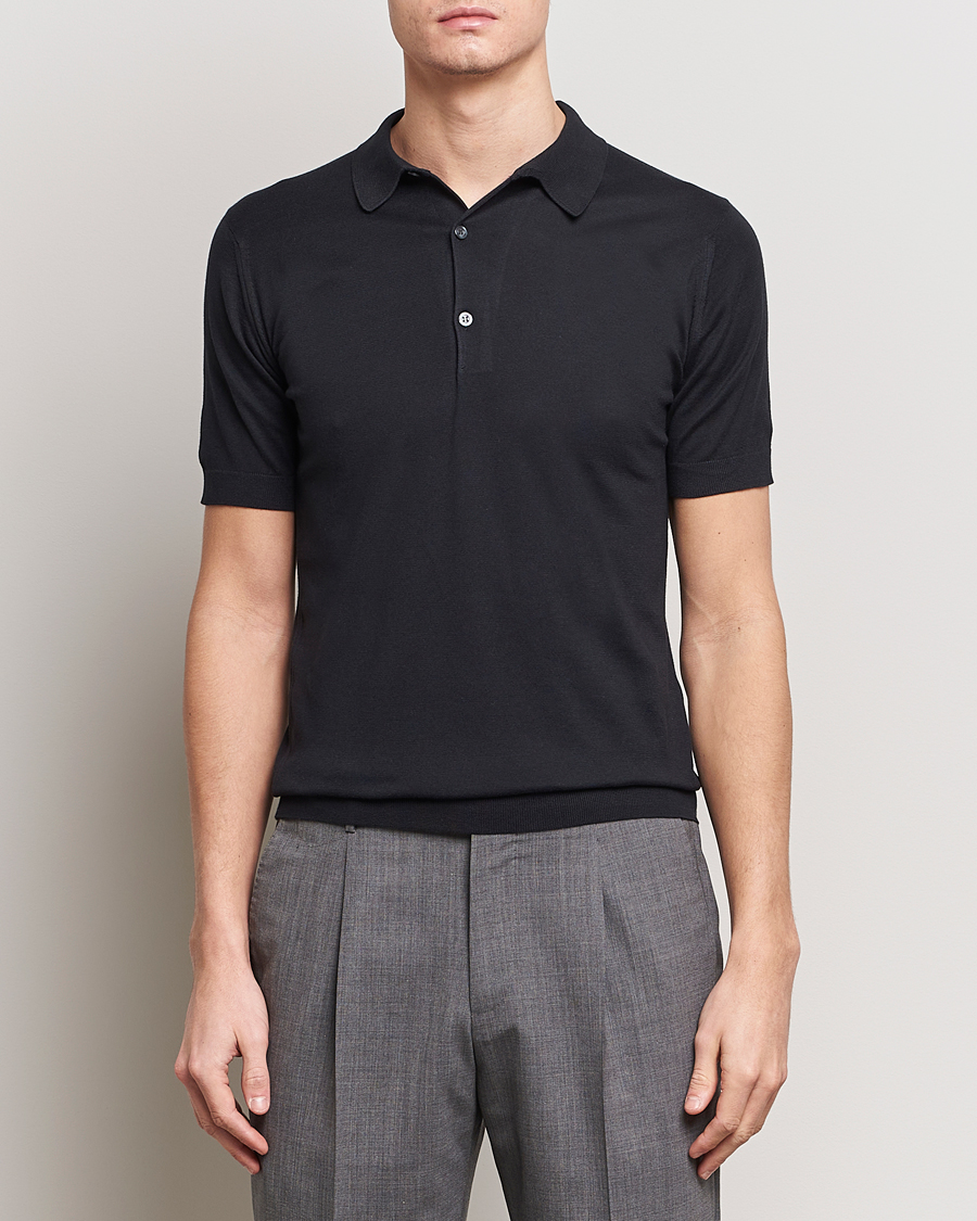 Herren | Poloshirts | John Smedley | Adrian Slim Fit Sea Island Polo Black