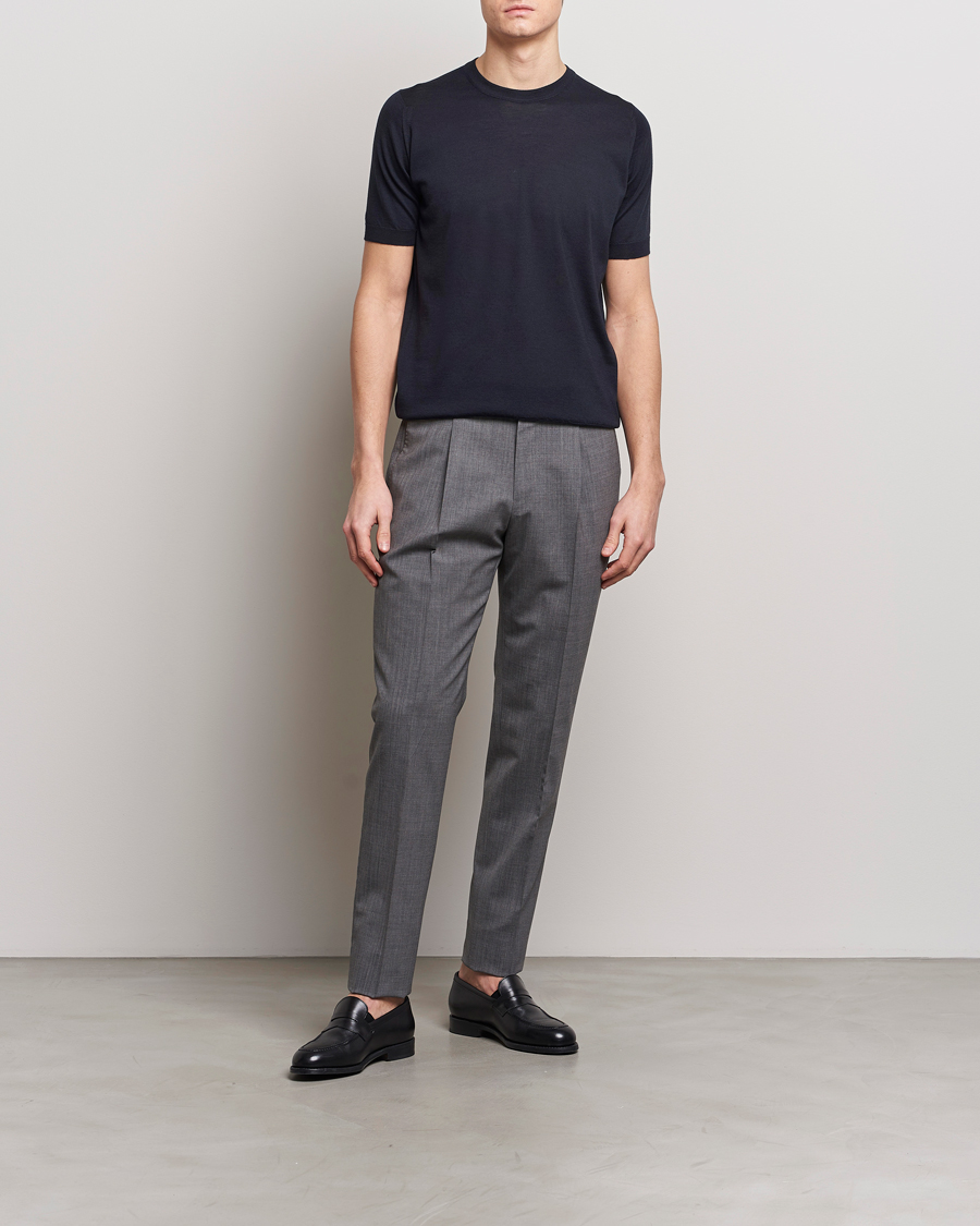 Herren | T-Shirts | John Smedley | Hilcote Wool/Sea Island Cotton T-Shirt Navy