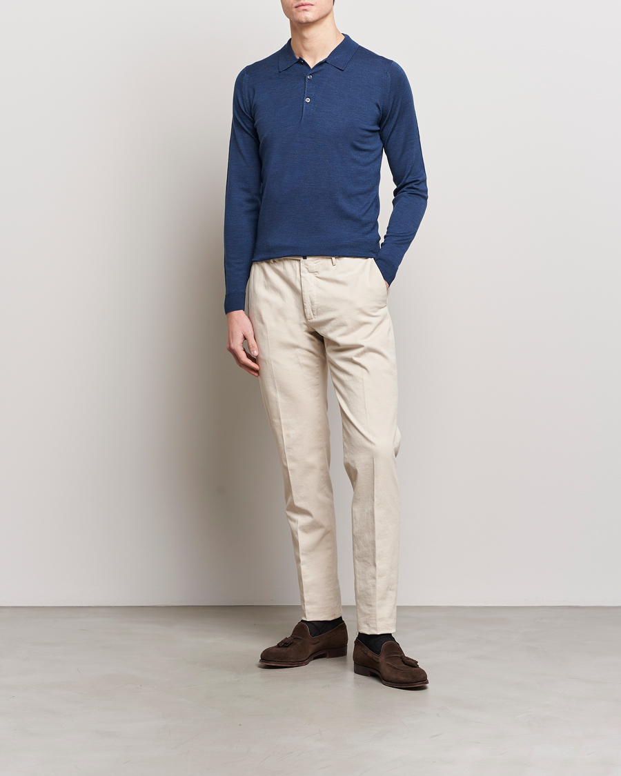 Herren | Pullover | John Smedley | Belper Extra Fine Merino Polo Pullover Indigo