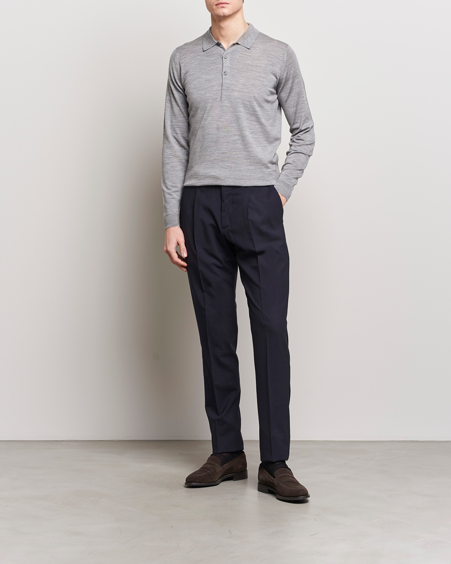 Herren | Pullover | John Smedley | Belper Extra Fine Merino Polo Pullover Silver