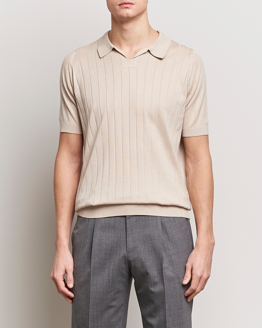 Herren | Poloshirts | John Smedley | Roper Open Collar Sea Island Polo Almond
