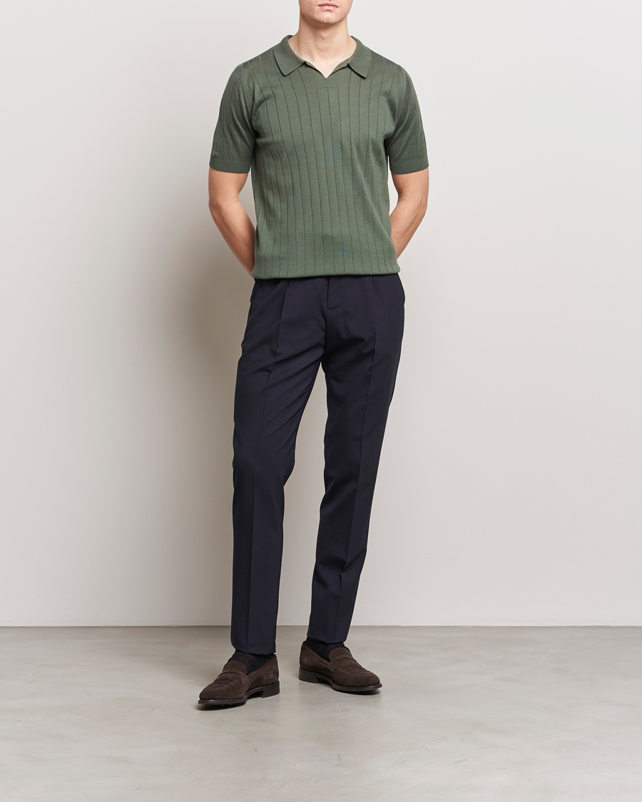 Herren | Poloshirts | John Smedley | Roper Open Collar Sea Island Polo Palm Green