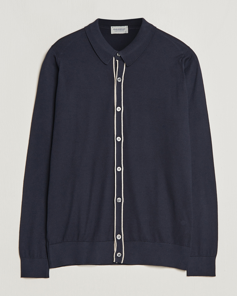 Herren | Pullover | John Smedley | Shadow Tipped Sea Island Cotton Cardigan Navy