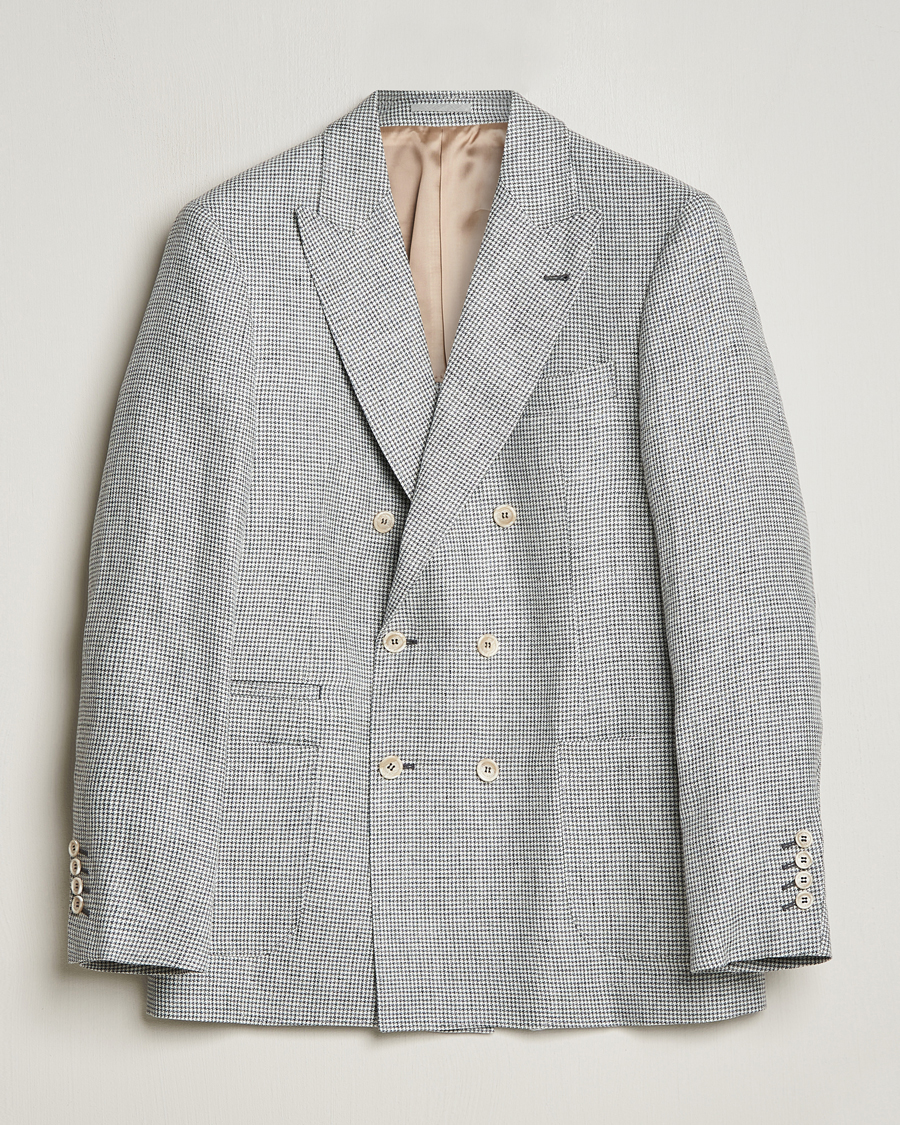 Herren | Sakkos | Brunello Cucinelli | Double Breasted Houndstooth Blazer Light Grey