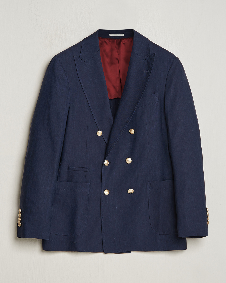 Herren | Sakkos | Brunello Cucinelli | Double Breasted Wool/Linen Blazer Navy