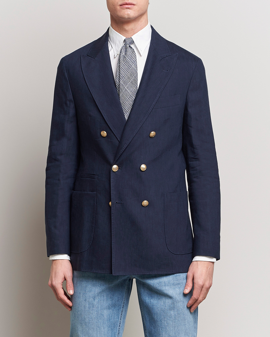 Herren | Sakkos | Brunello Cucinelli | Double Breasted Wool/Linen Blazer Navy