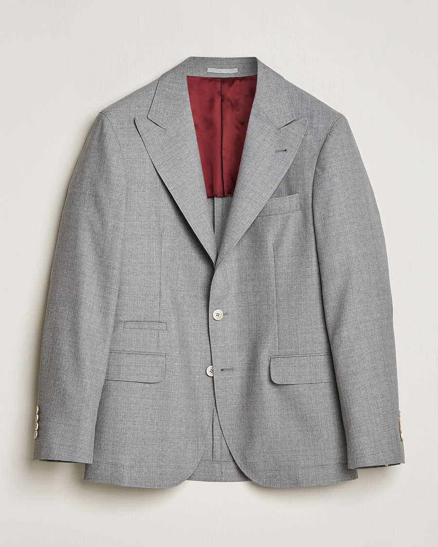 Herren | Sakkos | Brunello Cucinelli | Peak Lapel Wool Blazer Light Grey