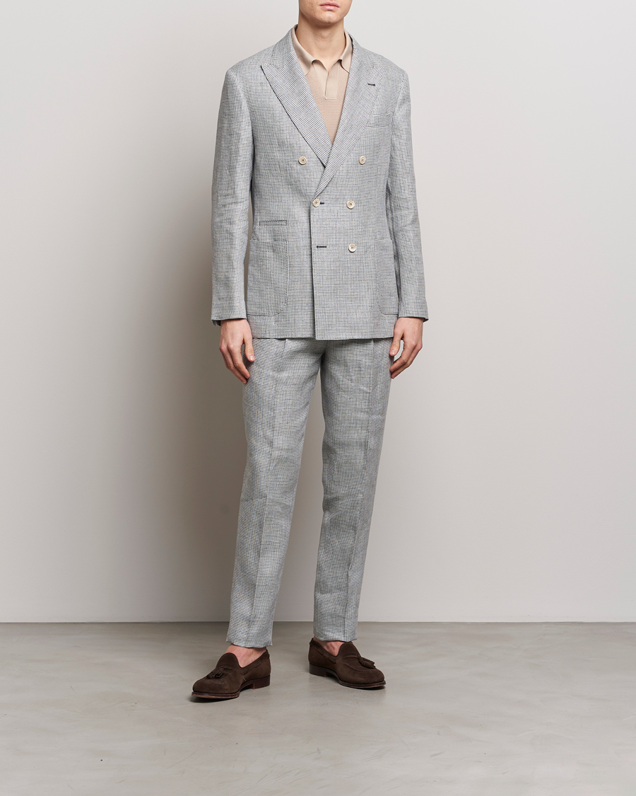 Herren | Hosen | Brunello Cucinelli | Pleated Houndstooth Trousers Light Grey