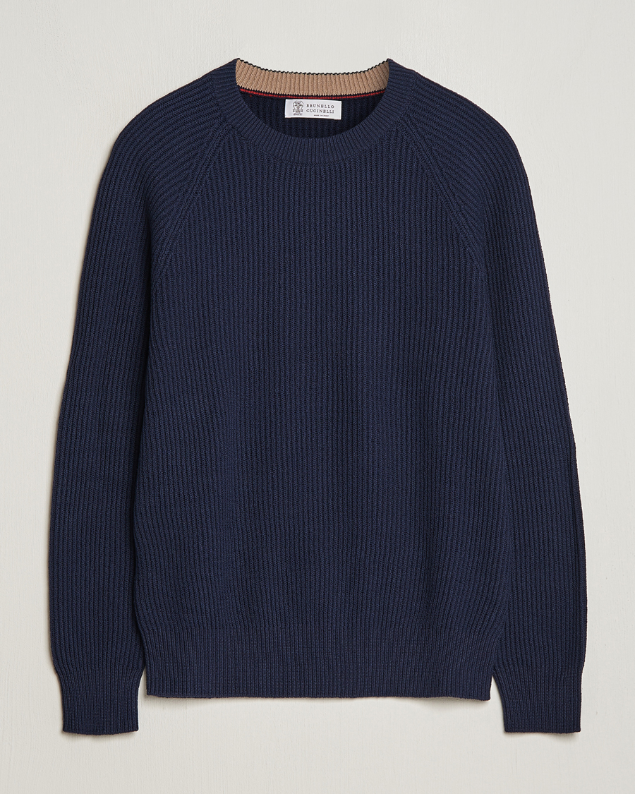 Herren | Pullover | Brunello Cucinelli | Heavy Rib Stitch Crew Neck Navy
