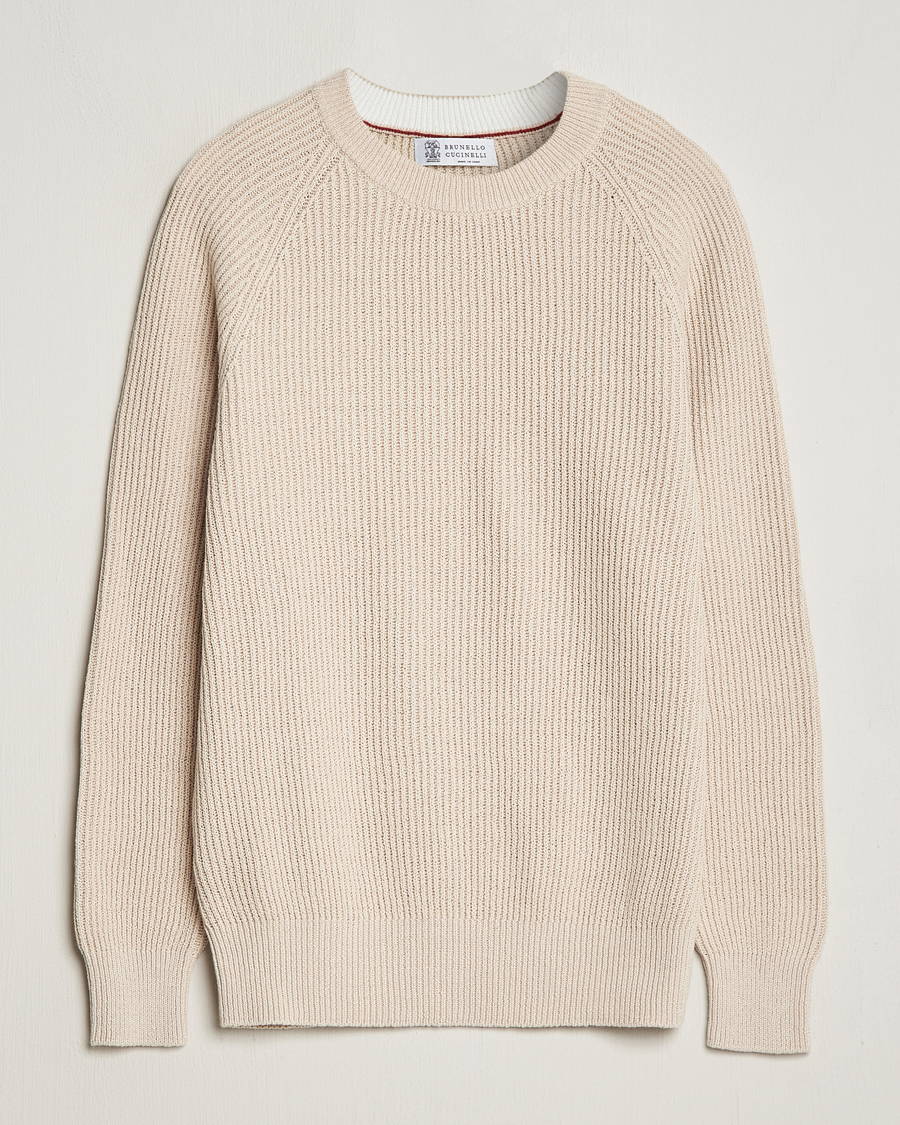 Herren | Pullover | Brunello Cucinelli | Heavy Rib Stitch Crew Neck Light Beige