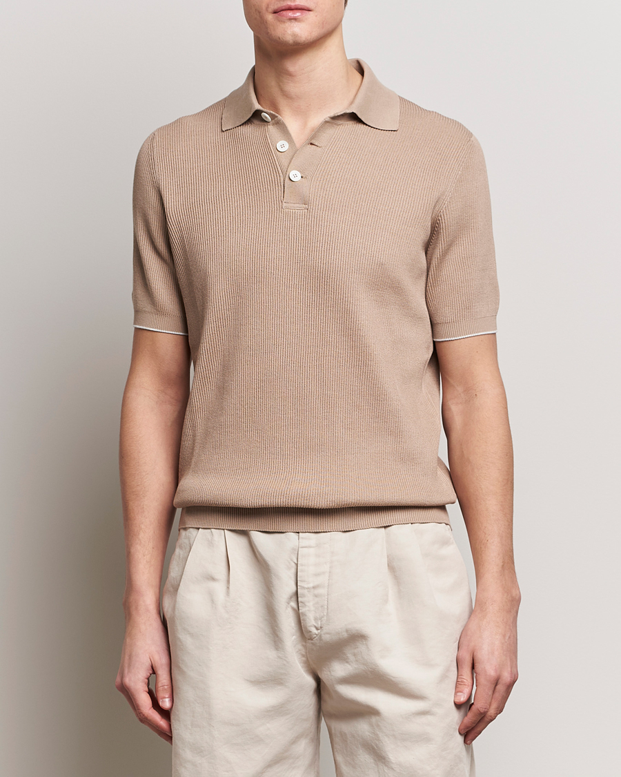 Herren | Poloshirt | Brunello Cucinelli | Rib Stitch Knitted Polo Beige