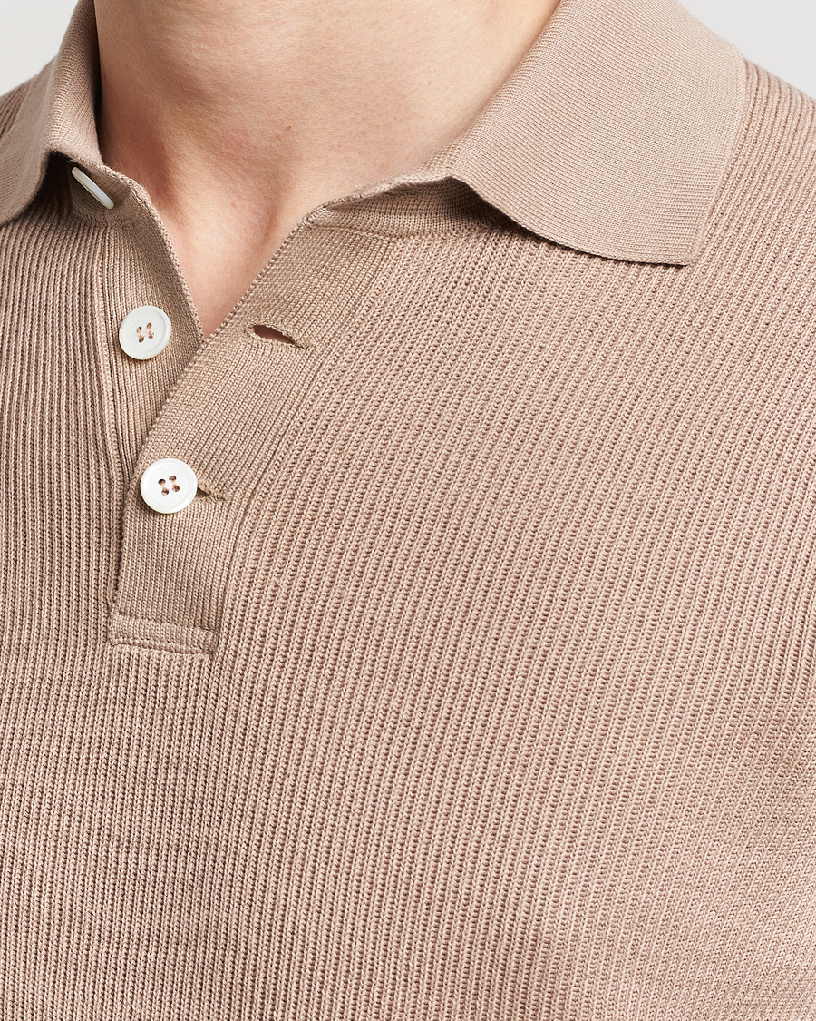Herren | Poloshirts | Brunello Cucinelli | Rib Stitch Knitted Polo Beige