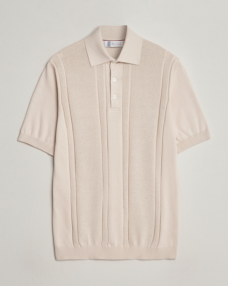 Herren | Poloshirts | Brunello Cucinelli | Front Structure Knitted Polo Light Beige