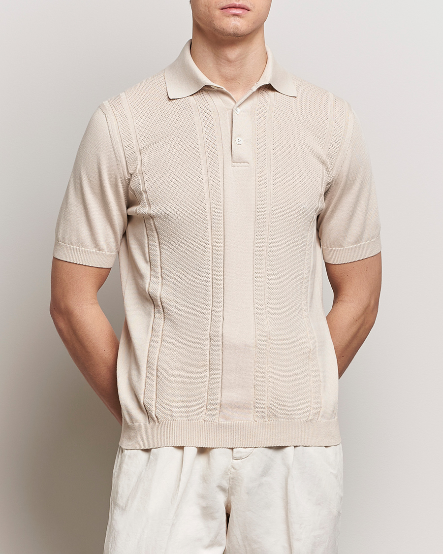 Herren | Poloshirts | Brunello Cucinelli | Front Structure Knitted Polo Light Beige