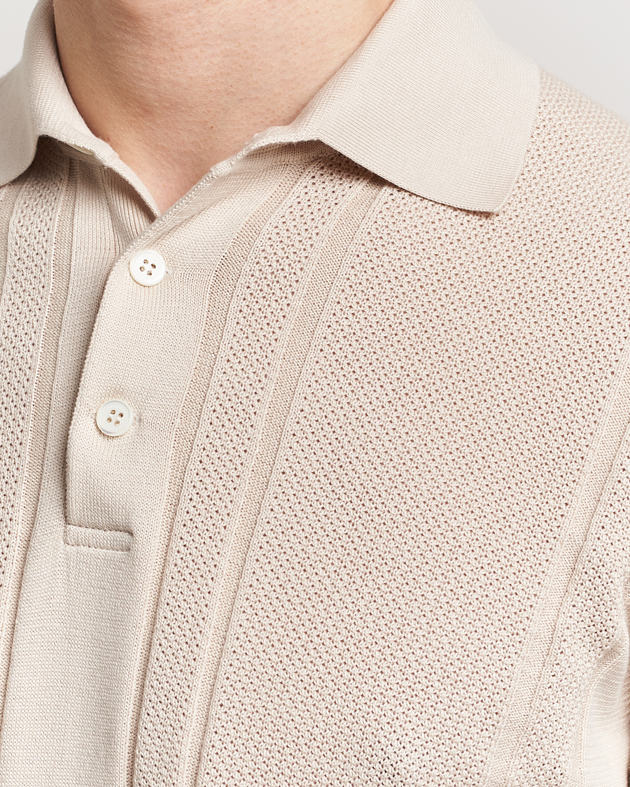 Herren | Poloshirts | Brunello Cucinelli | Front Structure Knitted Polo Light Beige