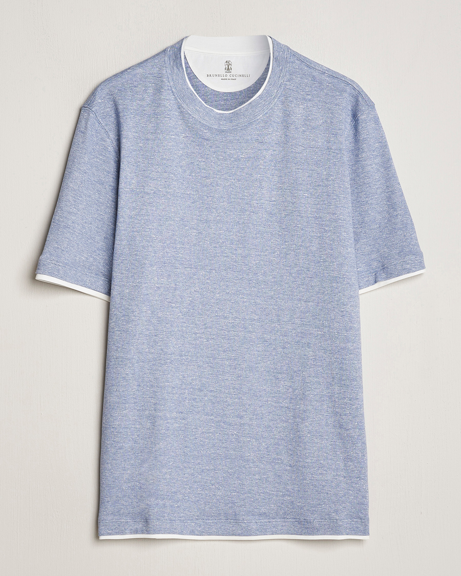 Herren | T-Shirts | Brunello Cucinelli | Cotton/Linen T-Shirt Light Blue