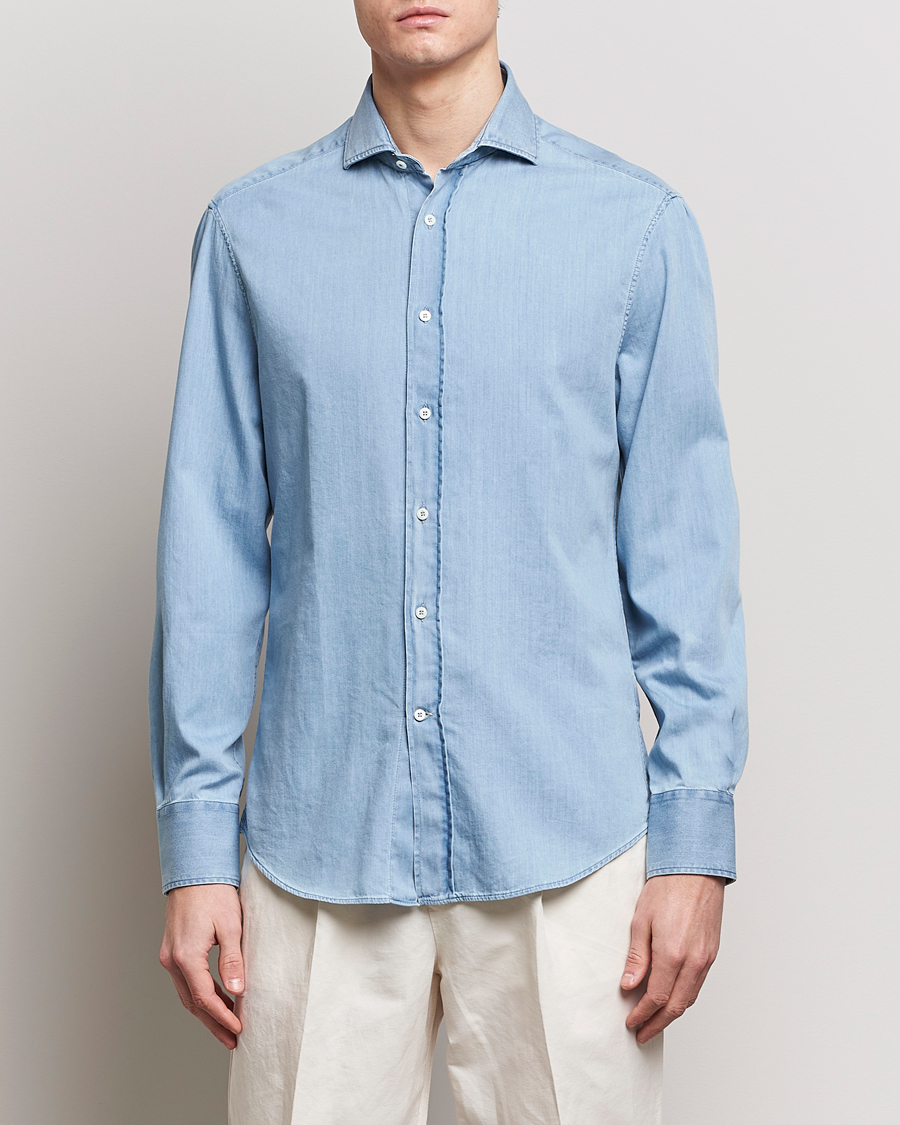 Herren | Jeanshemden | Brunello Cucinelli | Slim Fit Denim Shirt Light Blue
