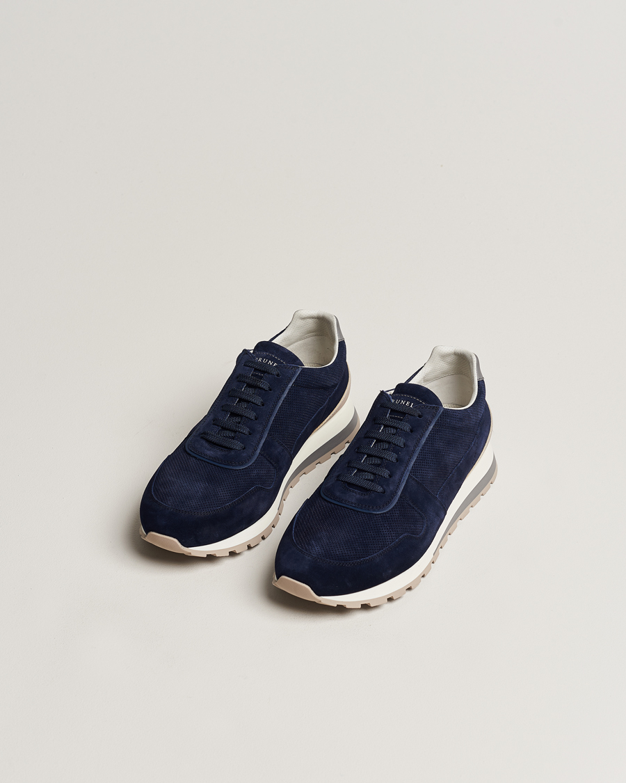 Herren | Brunello Cucinelli Perforated Running Sneakers Navy Suede | Brunello Cucinelli | Perforated Running Sneakers Navy Suede