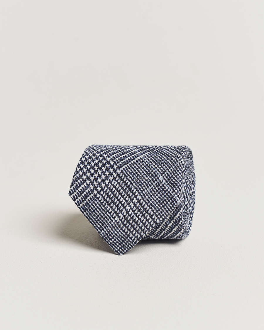 Herren | Brunello Cucinelli Prince Of Wales Linen Tie Dark Blue | Brunello Cucinelli | Prince Of Wales Linen Tie Dark Blue
