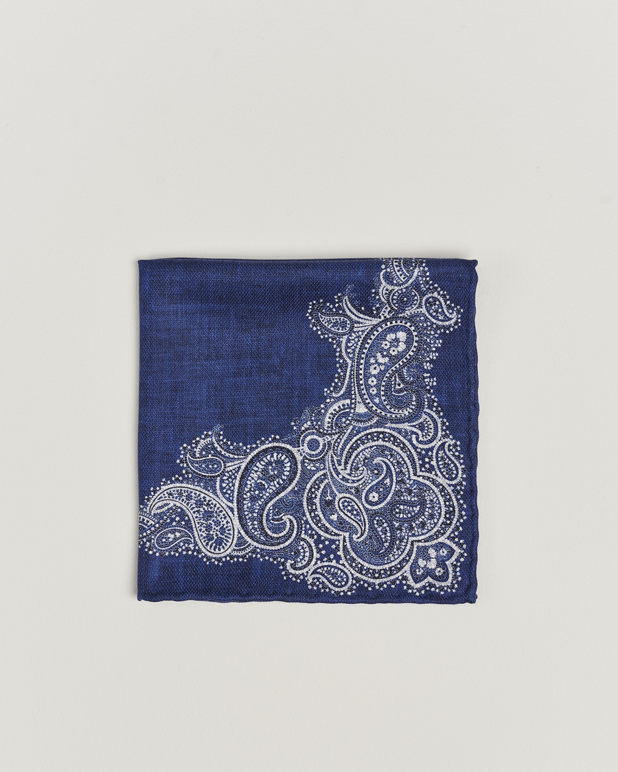 Herren | Brunello Cucinelli Paisley Silk Pocket Square Navy | Brunello Cucinelli | Paisley Silk Pocket Square Navy