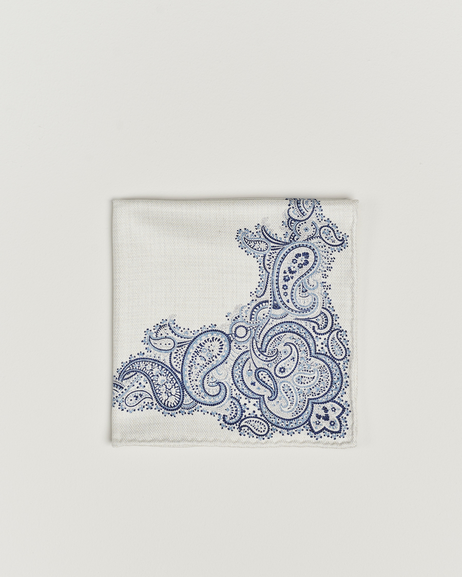 Herren | Brunello Cucinelli Paisley Silk Pocket Square Navy/Beige | Brunello Cucinelli | Paisley Silk Pocket Square Navy/Beige